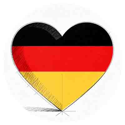 Logo des Fotobuchs Heimatstars von Ingeborg Bock-Schroeder: Ein rundes Emblem mit einem gezeichneten Herz in den deutschen Nationalfarben Schwarz, Rot und Gold.